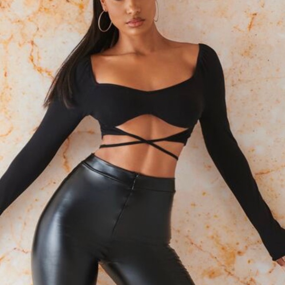 SHEIN Black Long Sleeve String Crop Top BNWOT
